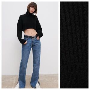 NWOT Zara Black Cropped Ribbed Sweater with High Collar. Size S.